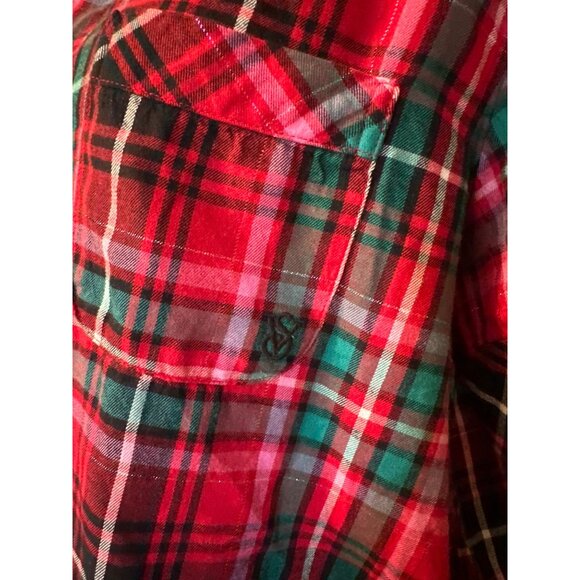 💖Victoria's Secret Red Plaid Button-Down Short Sleeve Shirt M Top - Picture 4 of 7